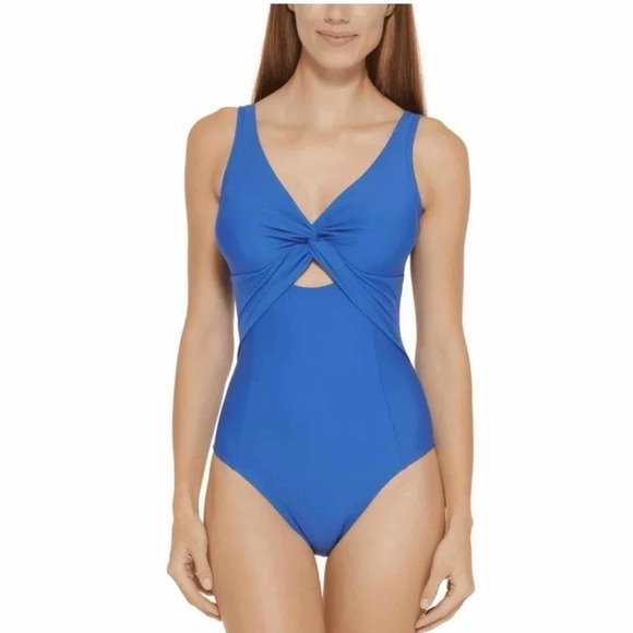 DKNY LAPIS Peek-a-Boo Twist One-Piece Swimsuit Size 18 - Picture 3 of 9